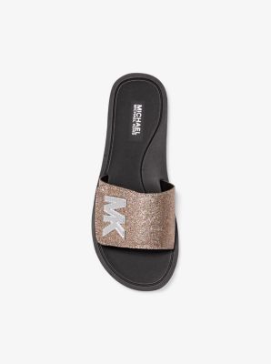 mk logo glitter slide sandals