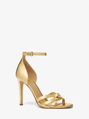 Brinkley Metallic Snake Embossed Leather Sandal in GOLD | Michael Kors