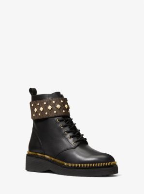 Haskell Studded Logo and Leather Combat Boot image number 0
