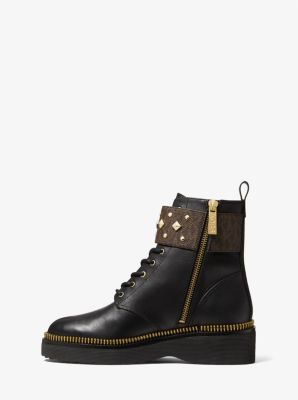 Haskell Studded Logo and Leather Combat Boot image number 2