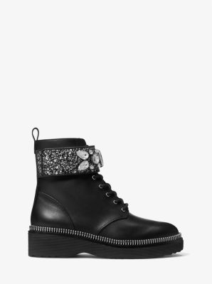 Haskell Embellished Glitter and Leather Combat Boot Michael Kors