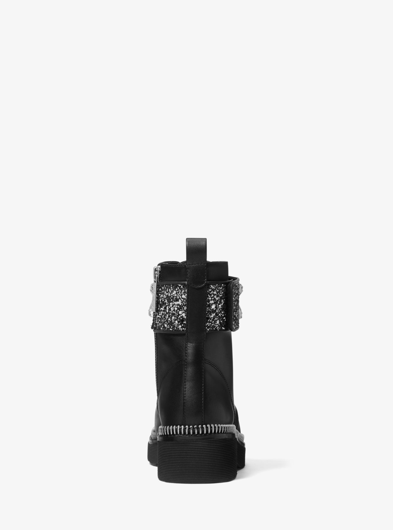 MK Haskell Embellished Glitter and Leather Combat Boot - Black ...