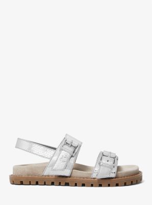 Judd Metallic Snake Embossed Leather Sandal in SILVER | Michael Kors