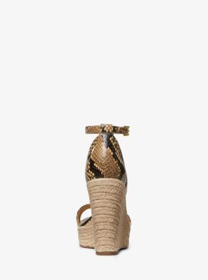 Kimberly Snake Embossed Leather Wedge Sandal in CAMEL | Michael Kors