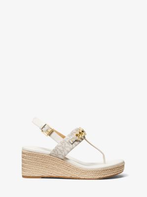 Roxane Embellished Leather and Logo Wedge Sandal