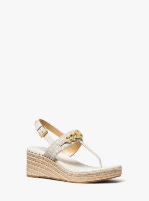 Roxane Embellished Leather and Logo Wedge Sandal