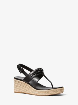 Roxane Embellished Leather Wedge Sandal in BLACK | Michael Kors