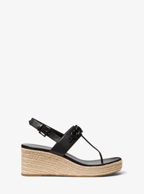 Roxane Embellished Leather Wedge Sandal in BLACK | Michael Kors