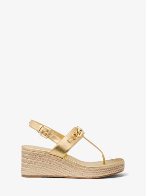 Roxane Embellished Metallic Leather Wedge Sandal