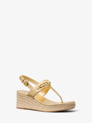 Roxane Embellished Metallic Leather Wedge Sandal