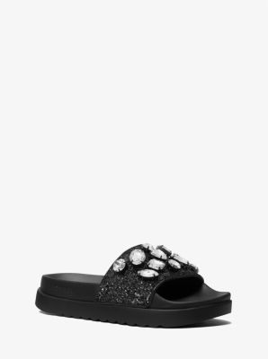 Tyra Jewel Embellished Glitter Slide Sandal Michael Kors