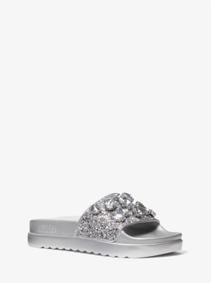 Tyra Jewel Embellished Glitter Slide Sandal Michael Kors