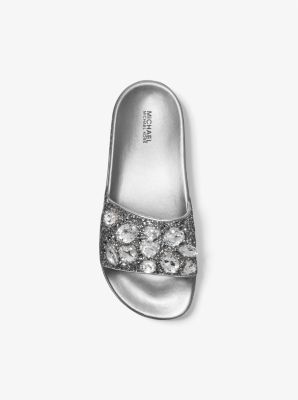 Tyra Jewel Embellished Glitter Slide Sandal Michael Kors