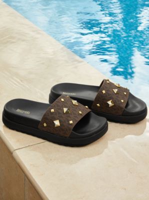 Tyra Studded Logo Slide Sandal Michael Kors