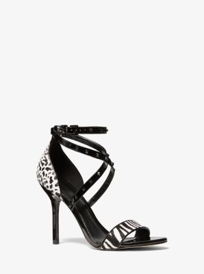 Astrid Animal Print Calf Hair Sandal in BLACK COMBO | Michael Kors