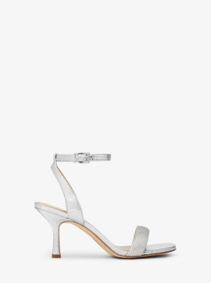 Carrie Embellished Metallic Snake Embossed Leather Sandal