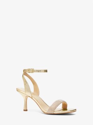 Carrie Embellished Metallic Snake Embossed Leather Sandal | Michael Kors