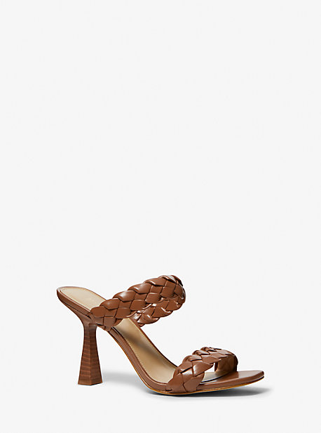 Michael Kors Clara Braided Faux Leather Sandal In Brown