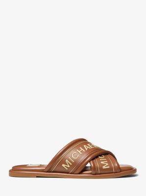 Gideon Embellished Slide Sandal in LUGGAGE | Michael Kors