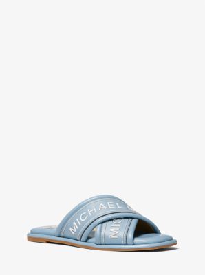 Gideon Embellished Faux Leather Slide Sandal Michael Kors