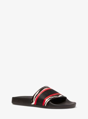 Gilmore Logo Tape and Printed Calf Hair Slide Sandal