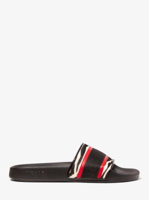 Gilmore Logo Tape and Printed Calf Hair Slide Sandal