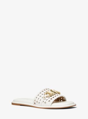 Hayworth Embellished Perforated Faux Leather Slide Sandal | Michael Kors