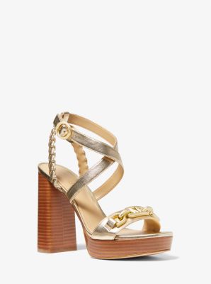 Michaelkors Kailey Logo Embellished Metallic Platform Sandal,PALE GOLD