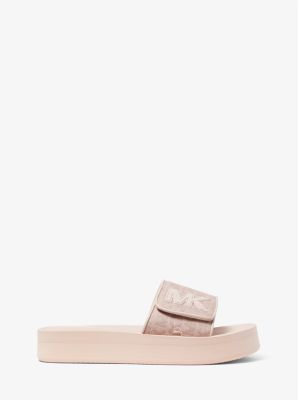 Logo Jacquard Platform Slide Sandal in ROSA CLARO/BEIGE INTENSO | Michael Kors