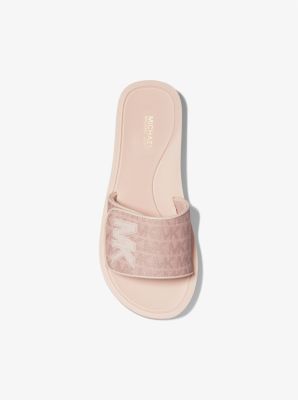 Logo Jacquard Platform Slide Sandal in ROSA CLARO/BEIGE INTENSO | Michael Kors