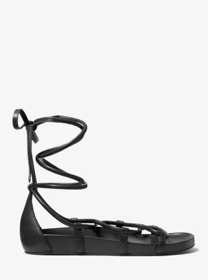 Camren Black Leather Lace-Up Thong Sandals