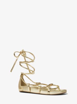 Camren Gold Leather Lace-Up Thong Sandals