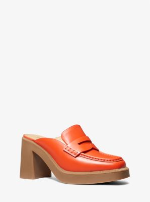 Michael Kors Eden Leather Platform Mule In Orange