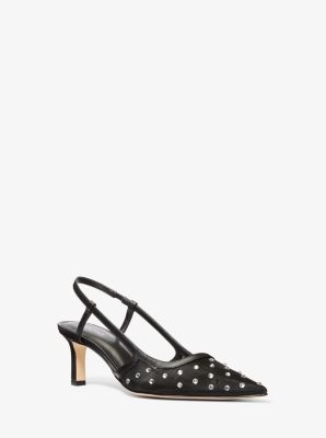 Shop Michael Kors Alora Crystal Embellished Mesh Slingback Pump In Black