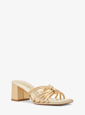 Shop Michael Kors Astra Metallic Leather Mule In Gold