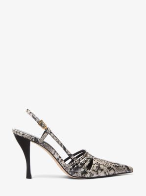 Thumbnail - MK Slingpumps Haisley Aus Leder Mit Schlangenprägung - Natur - Michael Kors