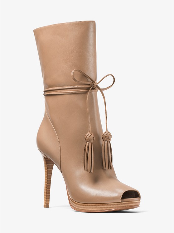 Rosalie Leather Open-Toe Mid-Calf Boot