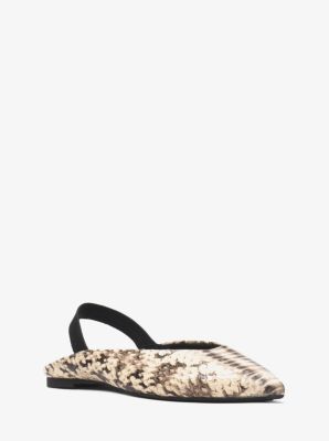 Eliza Snake-Embossed Leather Flat 