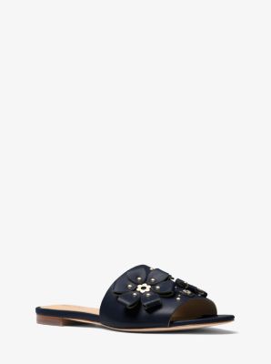 michael kors tara floral embellished leather slide