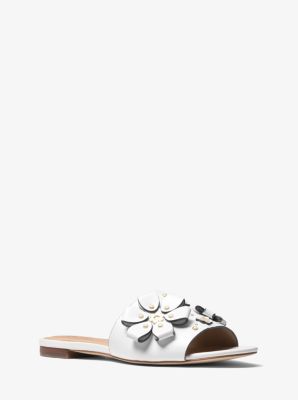 tara floral embellished leather slide