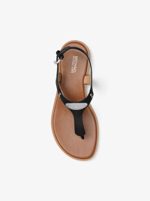 Logo Plate Leather Sandal Michael Kors