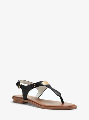 Logo Plaque Saffiano Leather Sandal 