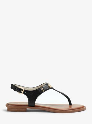 Sandale en cuir saffiano avec logo sur plaque