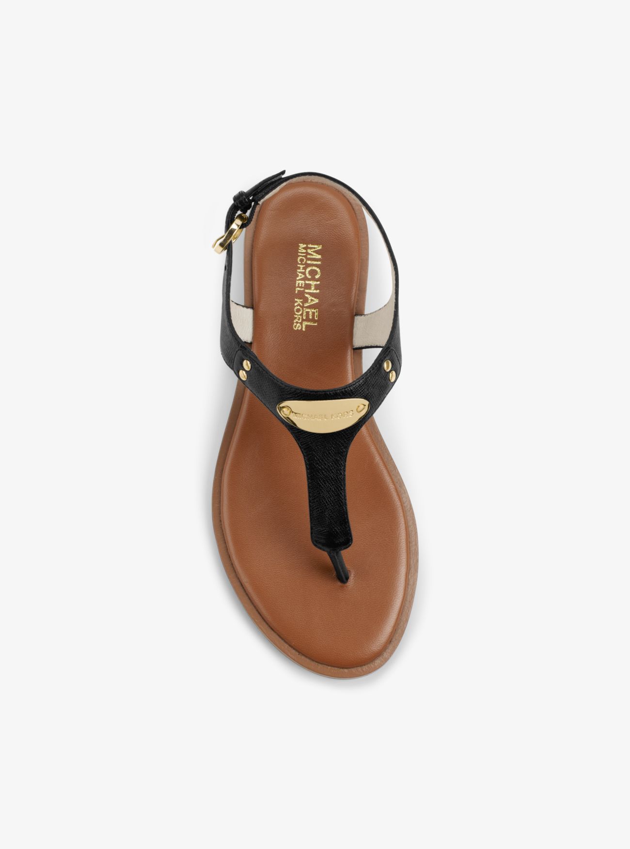 Logo Plaque Saffiano Leather Sandal | Michael Kors