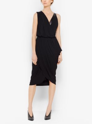 Jersey and Plongé Leather Asymmetrical Dress | Michael Kors