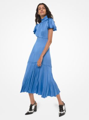 Crushed Satin Charmeuse Mock Neck Dress