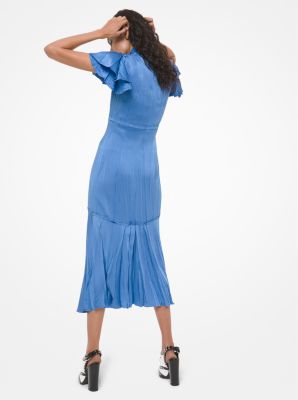 Crushed Satin Charmeuse Mock Neck Dress