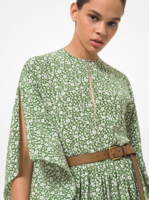 Floral Silk Crepe De Chine Flutter Sleeve Dress image number 1