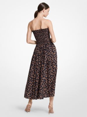 Floral Cotton Poplin Smocked Strapless Dress