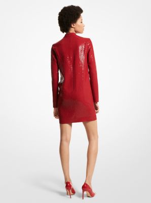 Hand-Embroidered Paillette Double Crepe Sablé Shift Dress